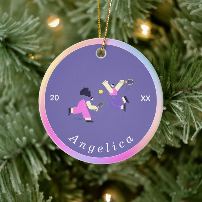Niedliche Tennis-Silhouetten Spielername Keramik Ornament (Baum)