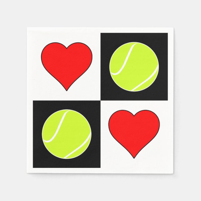 Niedliche Tennisplätze Balls & Hearts Party Napkin Serviette (Vorderseite)