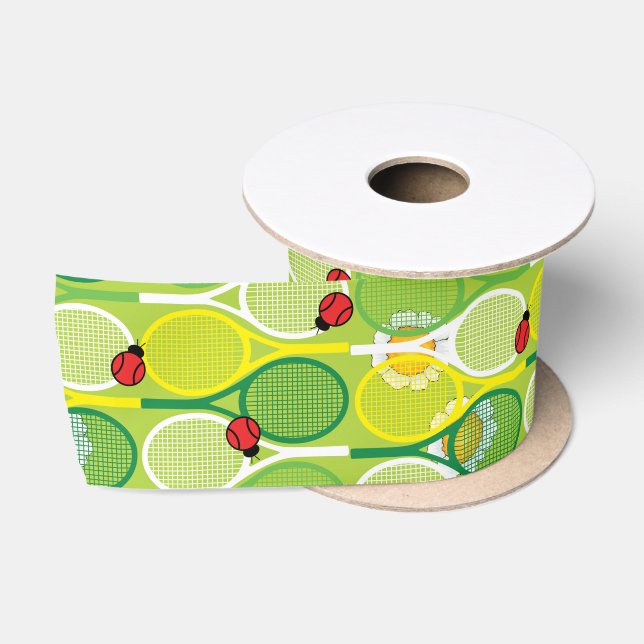 Niedliche Tennisschläger mit Ladyvögeln Satinband (Spule)
