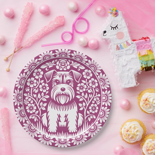 Niedliche Terrier Welpe in einem Blumengarten - be Pappteller (Party)