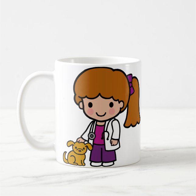 Niedliche Tierärztin mit Welpe Kaffeetasse (Links)