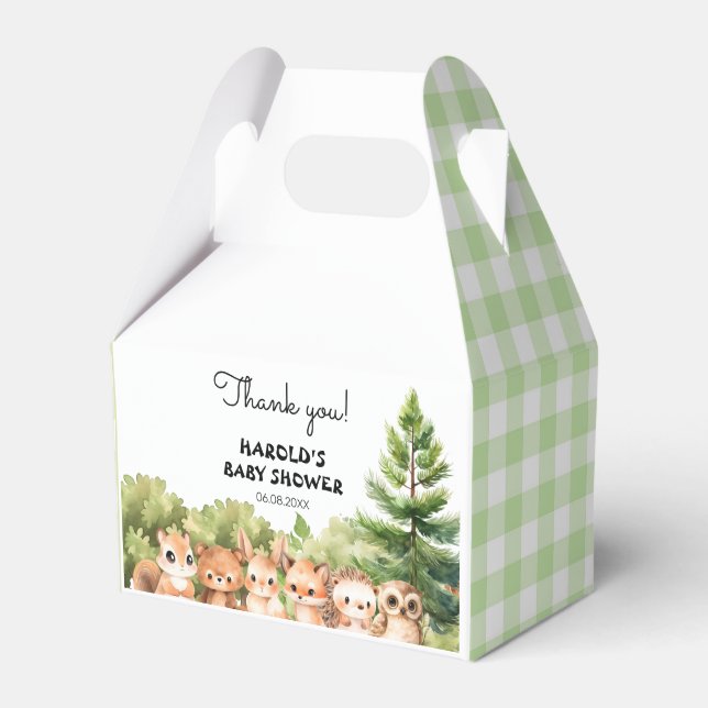 Niedliche Tiere aus Holz Rustikale Babydusche Geschenkschachtel (Vorderseite)
