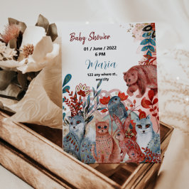 Niedliche Tiere Babydusche Einladung Rot und Blau