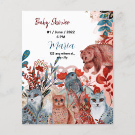Niedliche Tiere Babydusche Einladung Rot und Blau