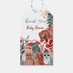 Niedliche Tiere Babydusche Einladung Rot und Blau Geschenkanhänger