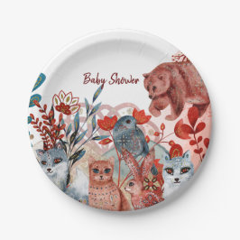 Niedliche Tiere Babydusche Einladung Rot und Blau Pappteller