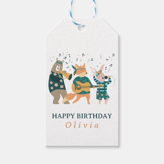 Niedliche Tiere Band Geburtstag Geschenkanhänger (Vorderseite)