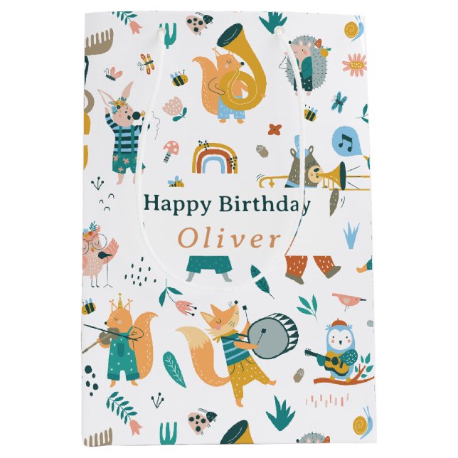 Niedliche Tiere Band Geburtstag Mittlere Geschenktüte (Vorderseite)