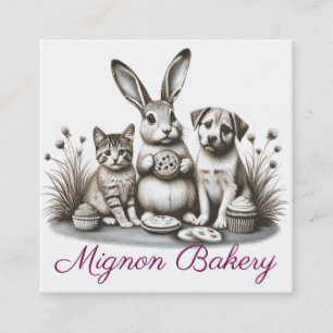 Niedliche Tiere Bunny Cat frisst Keks Backbäckerei Quadratische Visitenkarte