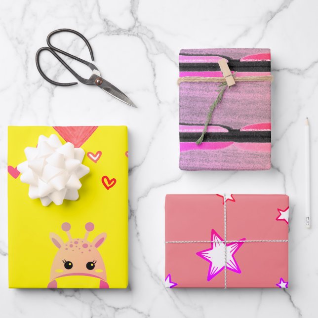 NIEDLICHE TIERE, die das Gesicht tragen MASK Wrapp Geschenkpapier Set (Vorderseite)