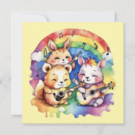Niedliche Tiere, die im Regenbogen Musik spielen Einladung