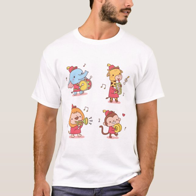Niedliche Tiere Elephant, Giraffe, Affe und Löwe M T-Shirt (Vorderseite)