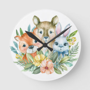 Niedliche Tiere für Aquarellbilder Runde Wanduhr