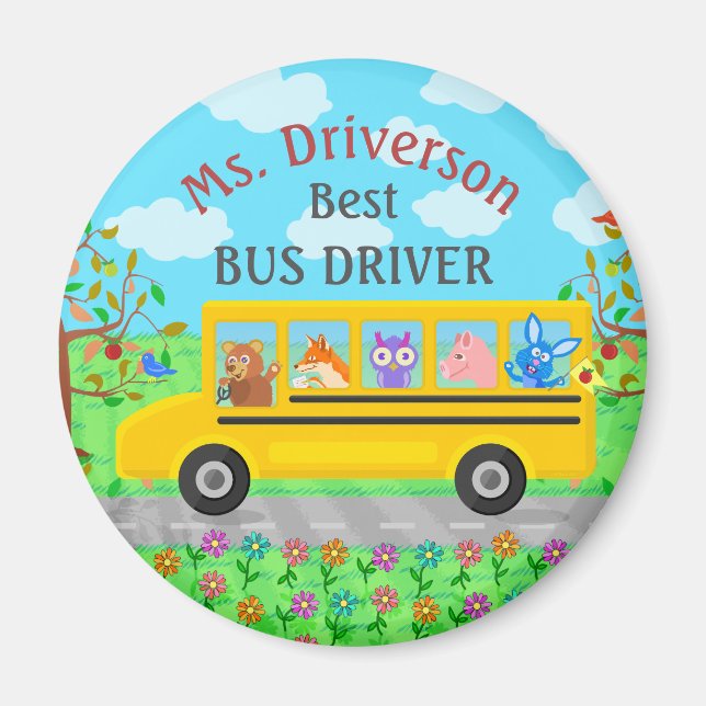 Niedliche Tiere für Schulbusfahrer | Personalisier Magnet (Vorne)