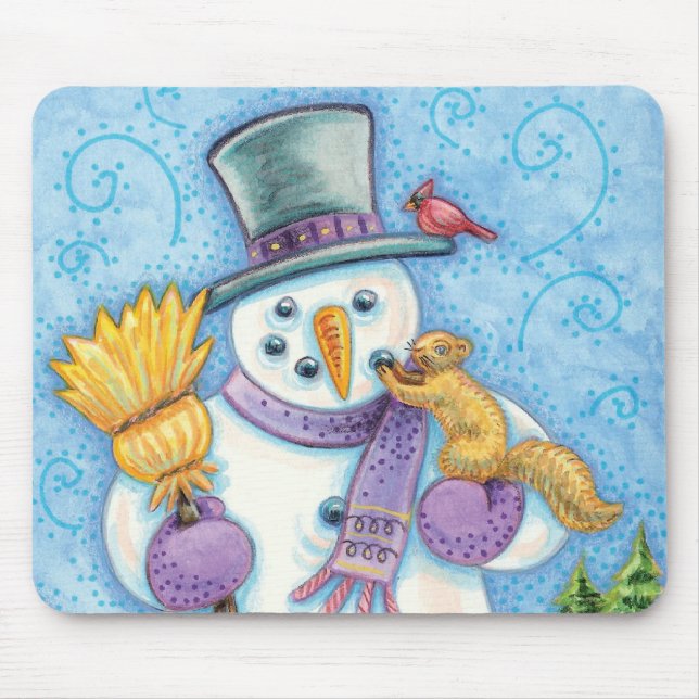 Niedliche Tiere Gebäude ein Schneemann zu Weihnach Mousepad (Vorne)
