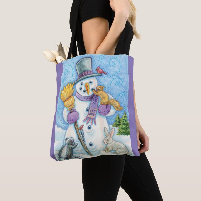 Niedliche Tiere Gebäude ein Schneemann zu Weihnach Tasche (Von Nahem)