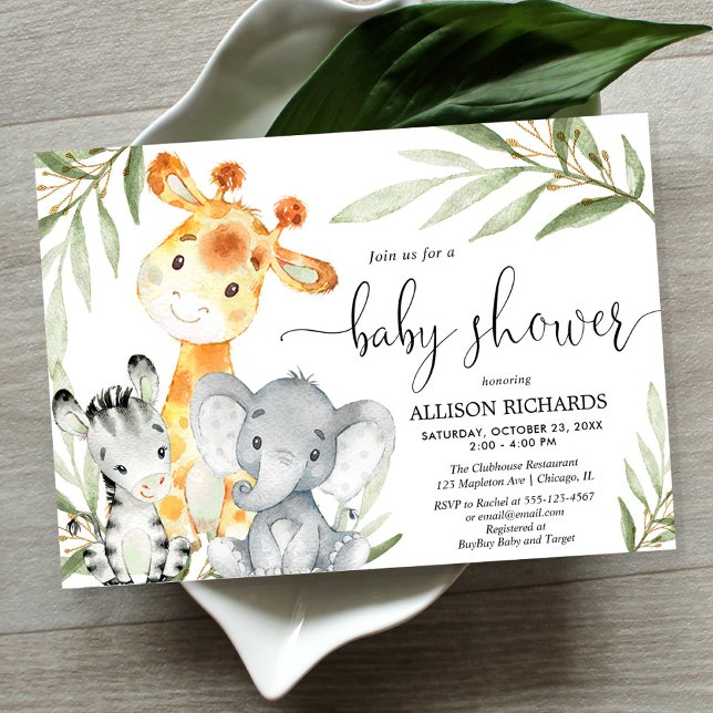 Niedliche Tiere geschlechtsneutral Safari Babydusc Einladung (Von Creator hochgeladen)