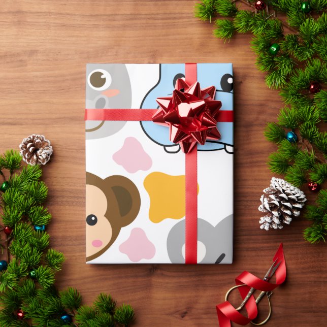 Niedliche Tiere Gesicht Geschenkpapier (Feiertagsgeschenk)
