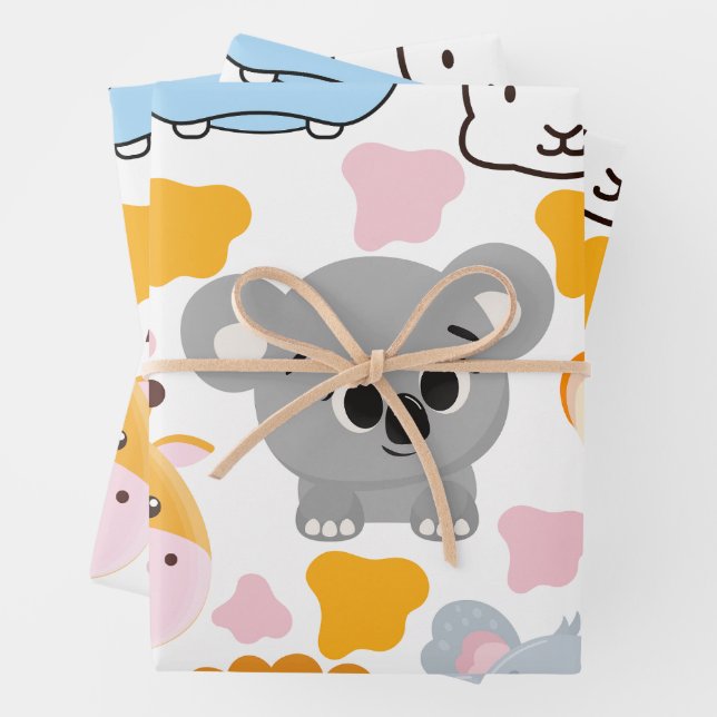 Niedliche Tiere Gesicht Geschenkpapier Set (Beispiel)