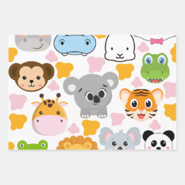 Niedliche Tiere Gesicht Geschenkpapier Set