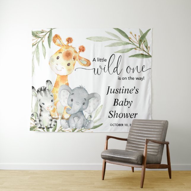 Niedliche Tiere Grüne Babydusche Kulisse Wandteppich (Beispiel (Horizontal))