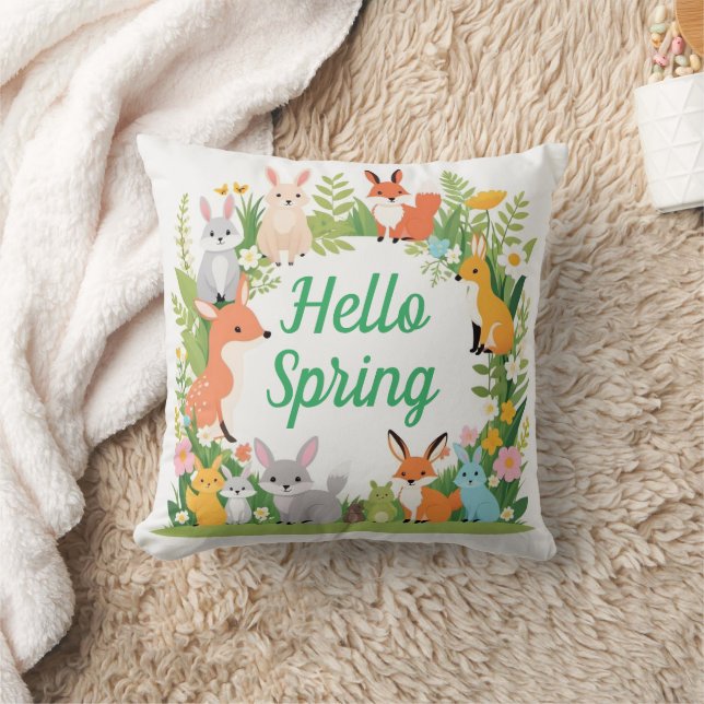 Niedliche Tiere, Hallo Frühling, Kissen (Decke)