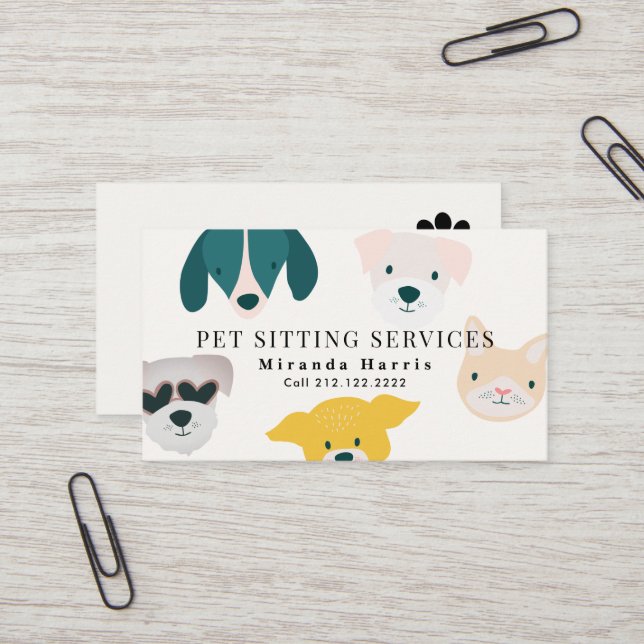 Niedliche Tiere Haustiere Sitter Dog Walker Visitenkarte (Vorderseite/Rückseite Beispiel)
