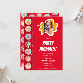 Niedliche Tiere im Party Hats mit Foto Happy Birth Einladung