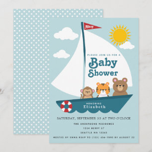 Niedliche Tiere in Boat Baby Dusche Einladung