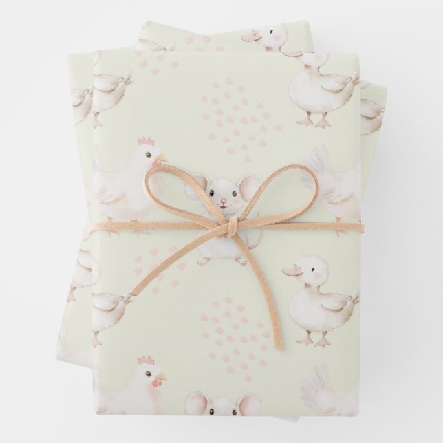 Niedliche Tiere in hellgrün Geschenkpapier Set (Beispiel)