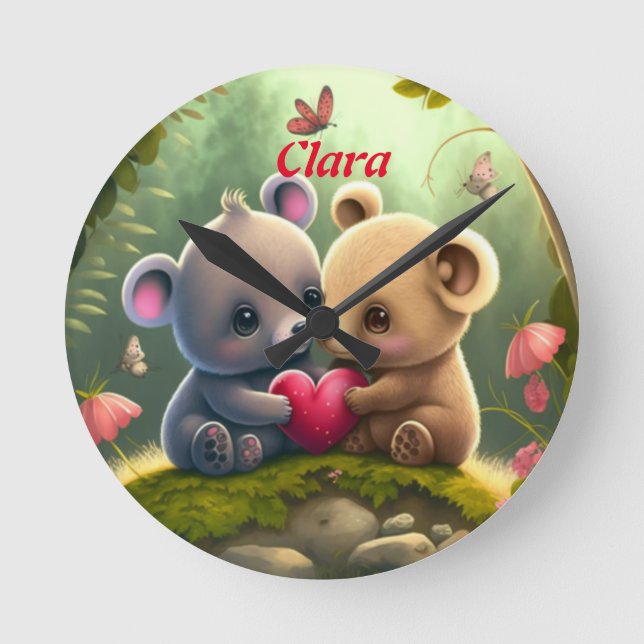 Niedliche Tiere in Liebe Runde Wanduhr (Vorderseite)