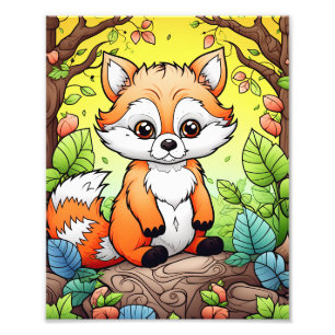 Niedliche Tiere in Wald für Kinder Fotodruck