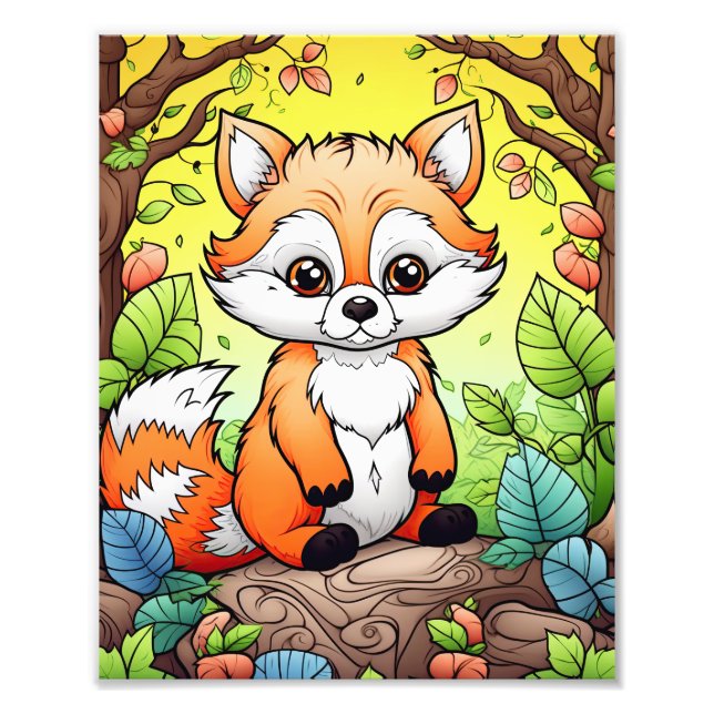 Niedliche Tiere in Wald für Kinder Fotodruck (Vorne)