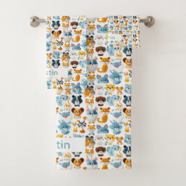 Niedliche Tiere Individuelle Name Kinder Badhandtuch Set