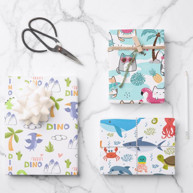 Niedliche Tiere Kindergeschenk Geschenkpapier Set (Vorderseite)