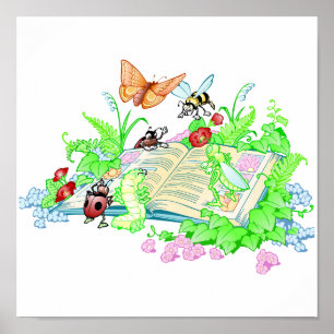Niedliche Tiere lesen Buch Poster