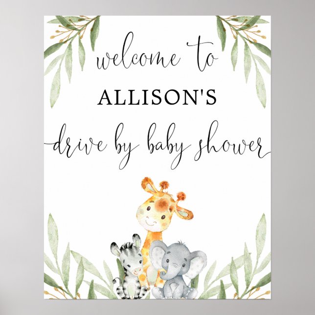 Niedliche Tiere mit Babydusche Begrüßungszeichen Poster (Vorne)
