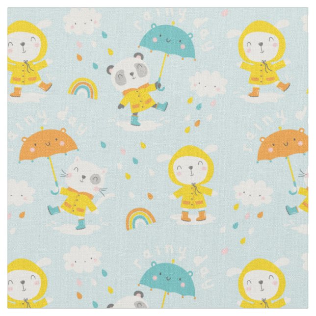 Niedliche Tiere mit Regenschirm Stoff (Nahaufnahme)