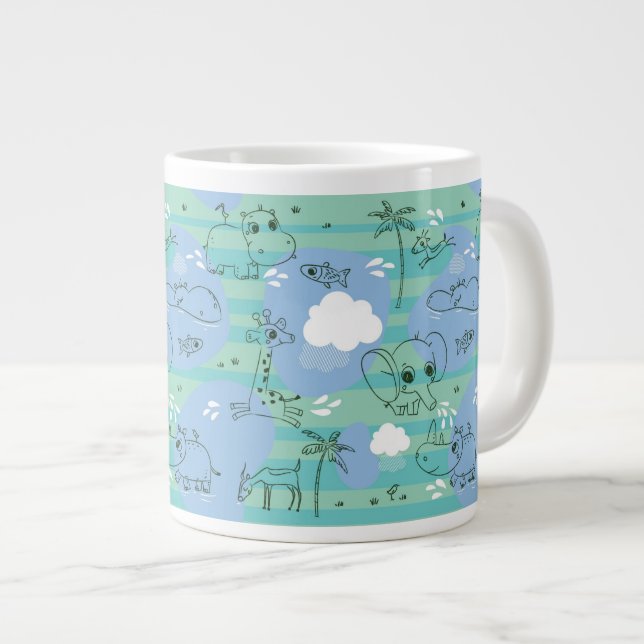 Niedliche Tiere mit Wasser 3 Jumbo-Tasse (Vorderseite Rechts)
