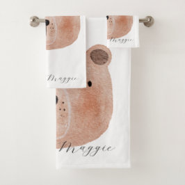 Niedliche Tiere Monogramm für Mädchen Aquarellfärb Badhandtuch Set