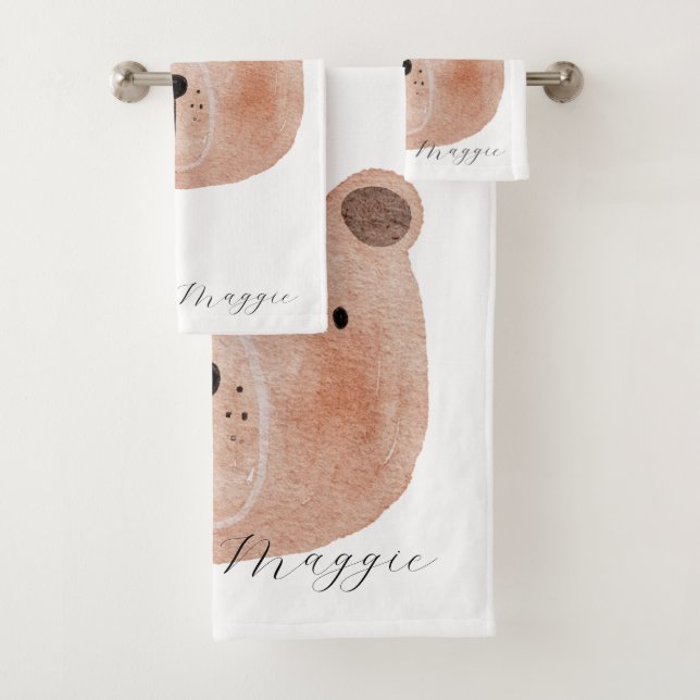 Niedliche Tiere Monogramm für Mädchen Aquarellfärb Badhandtuch Set (Insitu)
