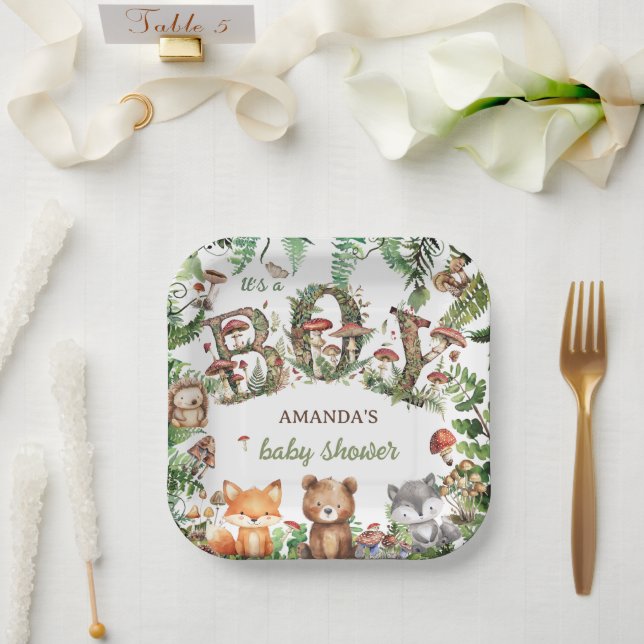 Niedliche Tiere Mushroom Forest Babydusche Pappteller (Hochzeit)