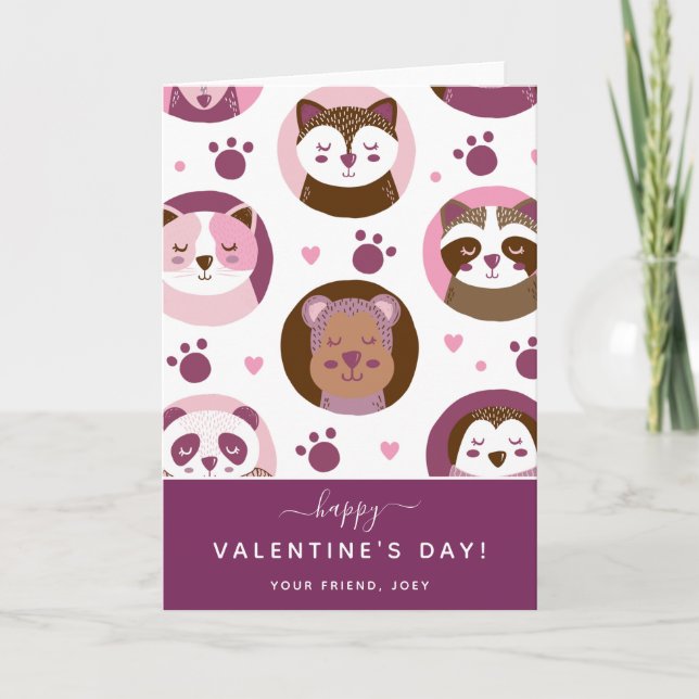 Niedliche Tiere Muster Kinder Grundschule Valentin Karte (Vorderseite)