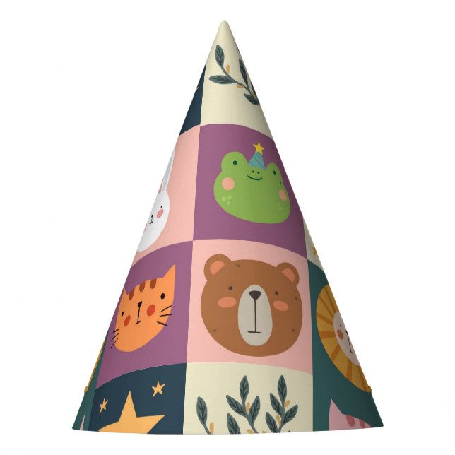 Niedliche Tiere patchwork farbig Partyhütchen (Vorderseite)
