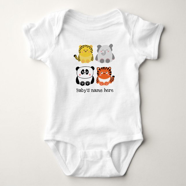 Niedliche Tiere personalisierter Babybodyanzug Baby Strampler (Vorderseite)