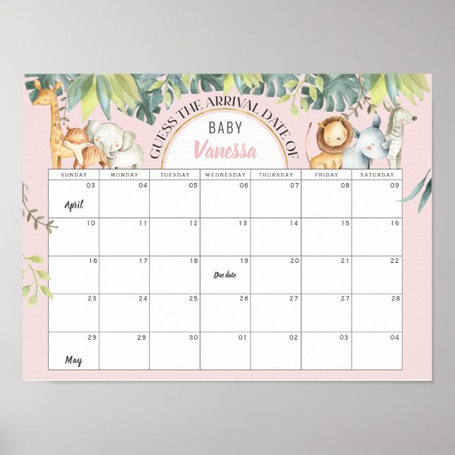 Niedliche Tiere Rosa Dschungelmädchen Babydusche Poster (Vorne)