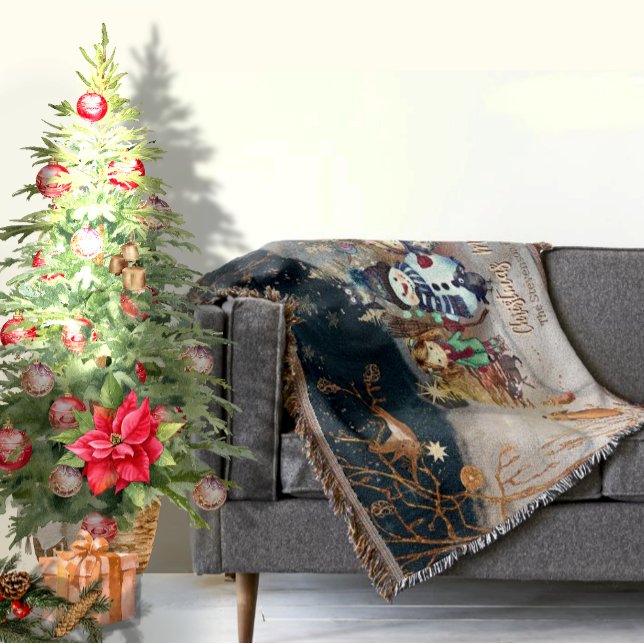 Niedliche Tiere und Kinder Weihnachtsblau Decke (Cute animals and kids Christmas blue Throw Blanket)
