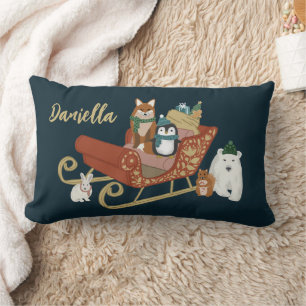 Niedliche Tiere und Sleigh Modern Name Weihnachten Lendenkissen