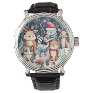Niedliche Tiere unter dem Weihnachtsbaumdesign Armbanduhr