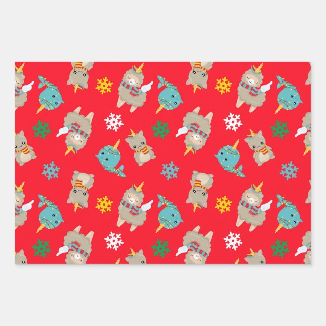 Niedliche Tiere Weihnachten Star Perfekt Weihnacht Geschenkpapier Set (Vorderseite)